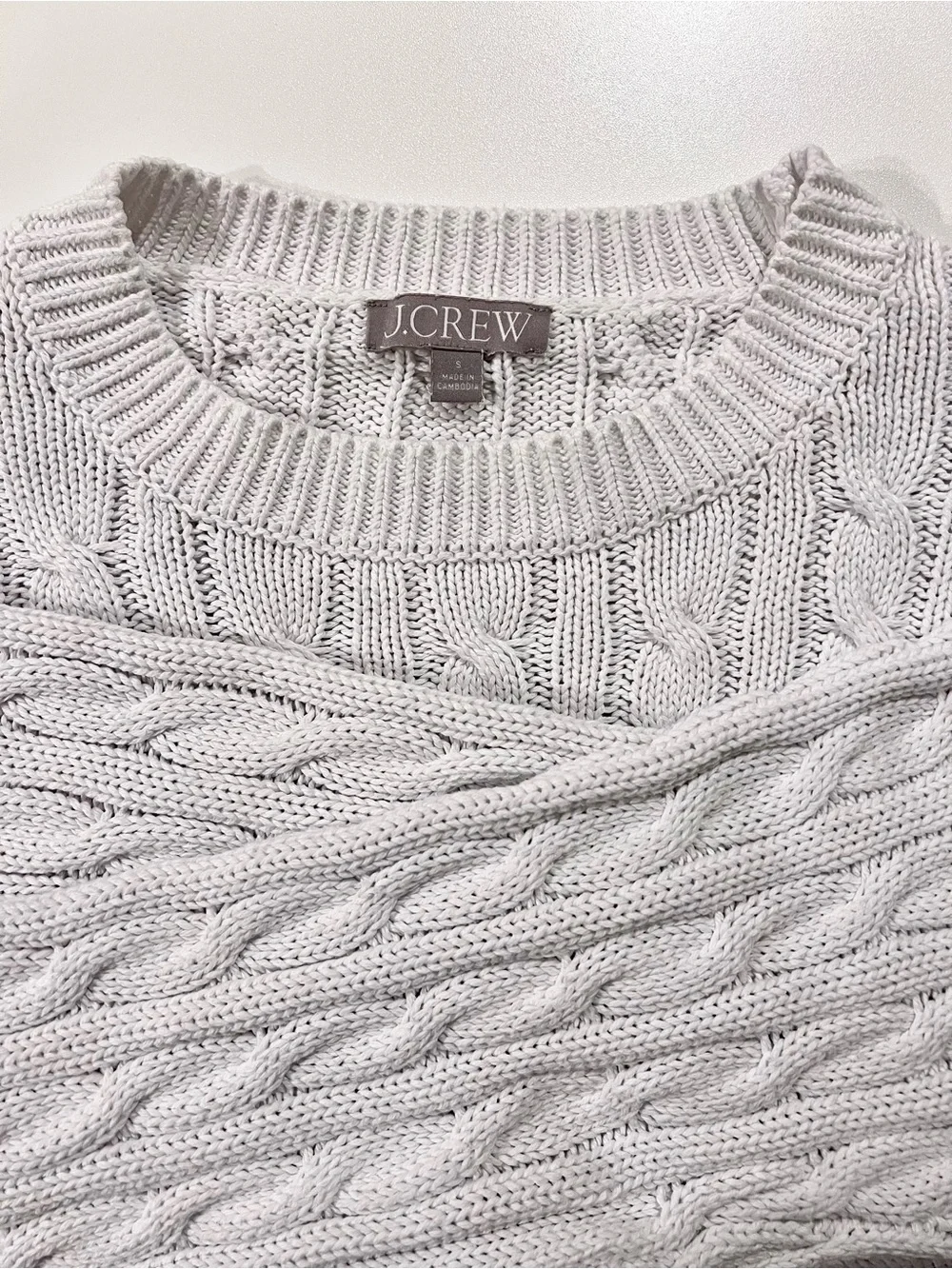 J. Crew Cropped White Cable Knit Crewneck Sweater Ribbed Small